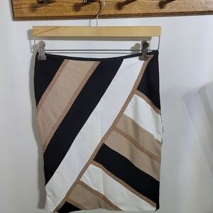 WHBM Studded Color Block Skirt, Size 0, Black, White, Tan